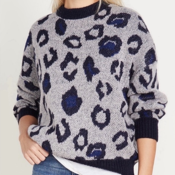 Anine Bing “raif” Leopard Animal Print Oversized Mohair Merino Wool Sweater L - Picture 2 of 9